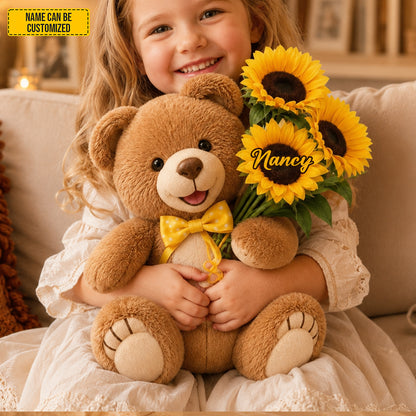 Personalized Bear with Sunflowers Custom Shaped Pillow