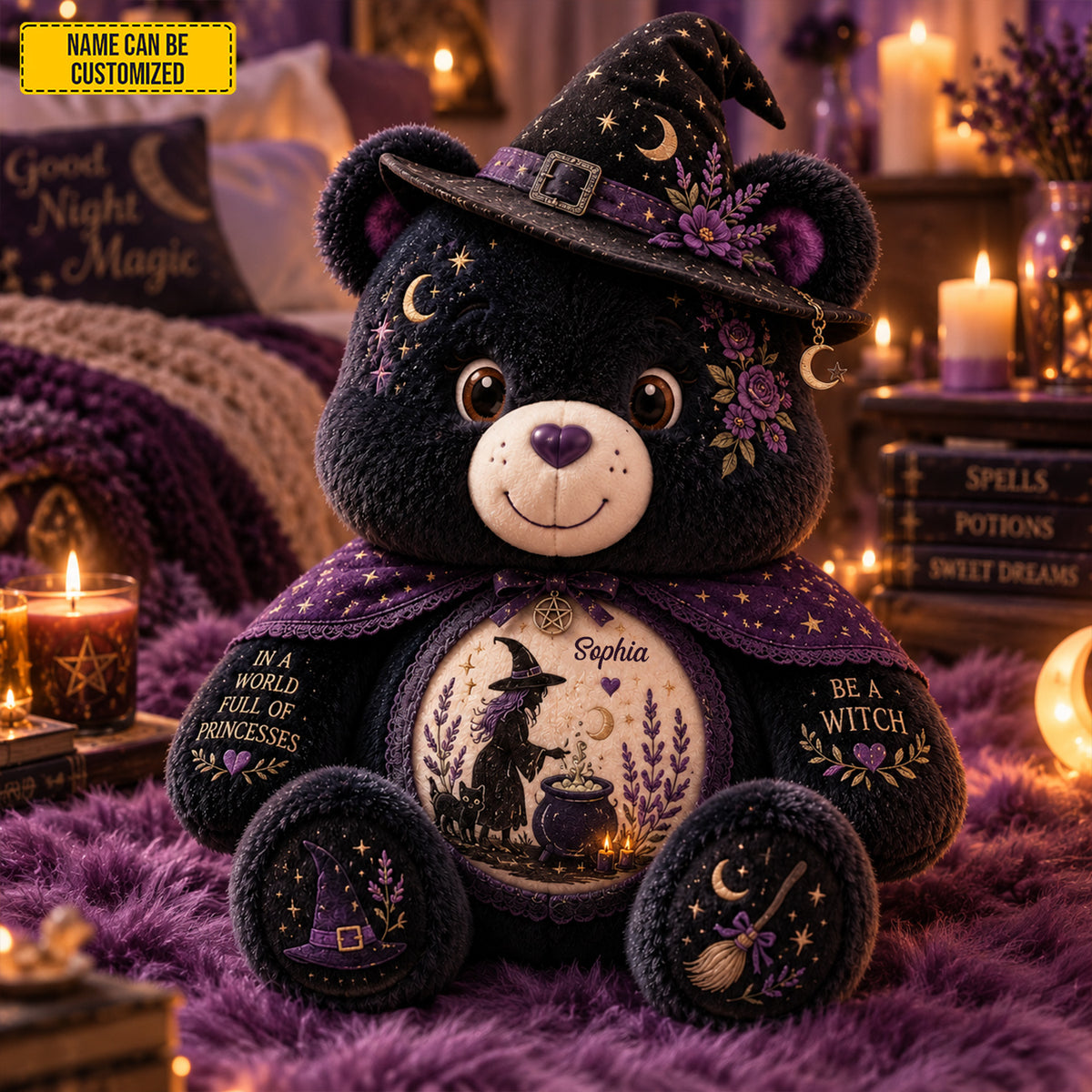 Personalized Witch Bear Halloween Pillow
