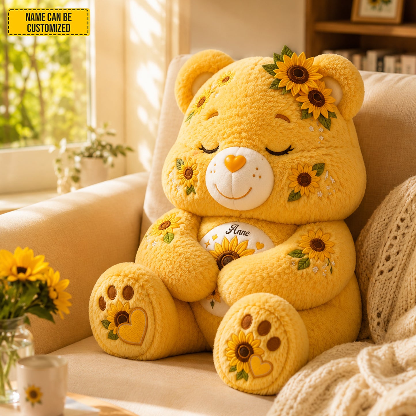 Personalized Sunflower Sleeping Bear Pillow