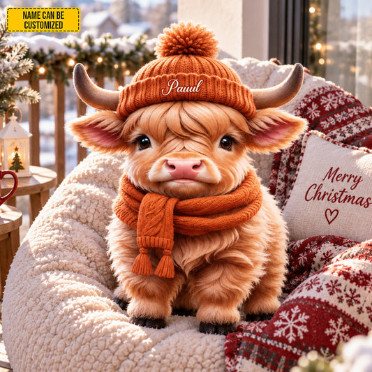 Personalized Autumn Highland Cow Shaped Pillow