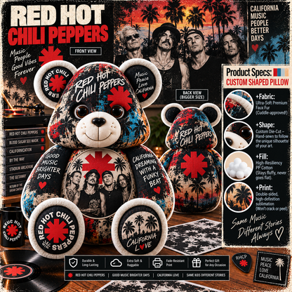 Red Hot Chili Peppers Custom Shaped Bear Pillow – Alternative Rock Music Inspired Gift for Fans