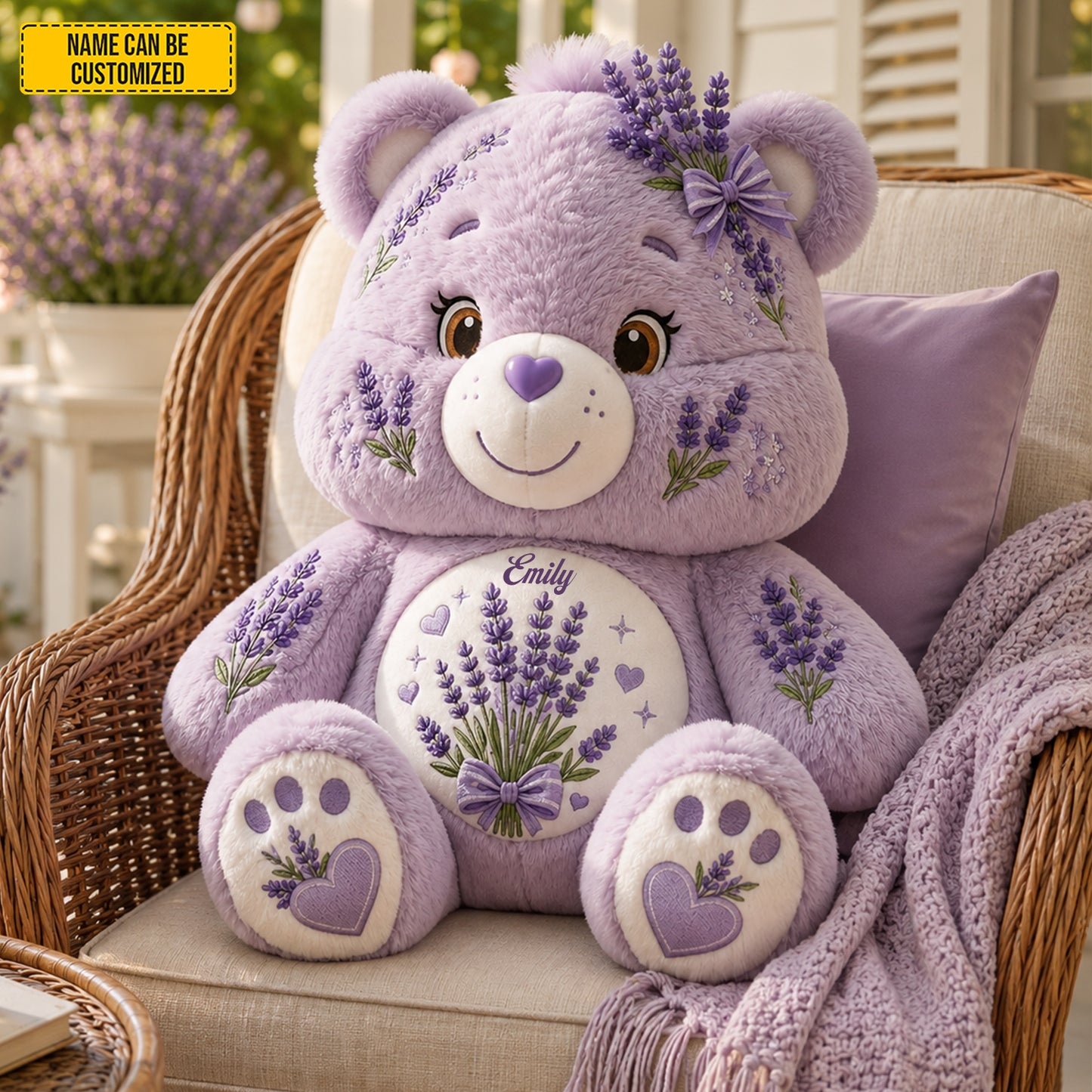 Personalized Lavender Bear Custom Shaped Pillow