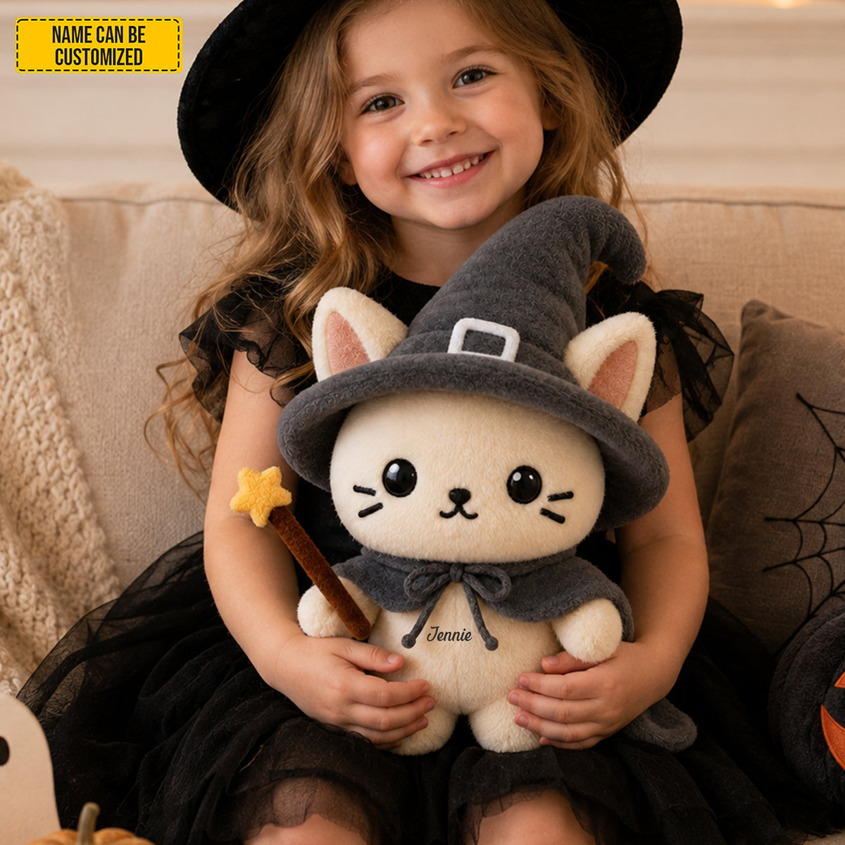 Personalized Little Kitty Witch Pillow