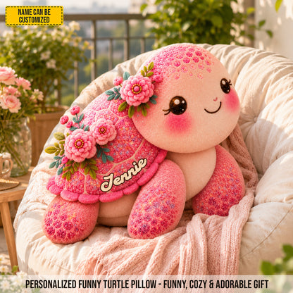 Blooming Turtle – Personalized Cute Pink Turtle Custom Shaped Pillow