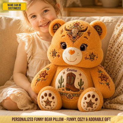 Personalized Western Cowboy Bear Custom Shaped Pillow