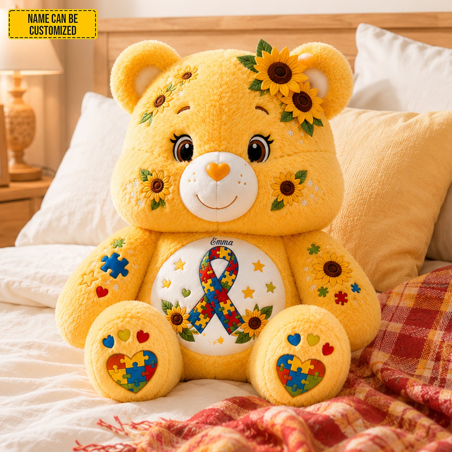 Personalized Autism Awareness Bear Custom Shape Pillow