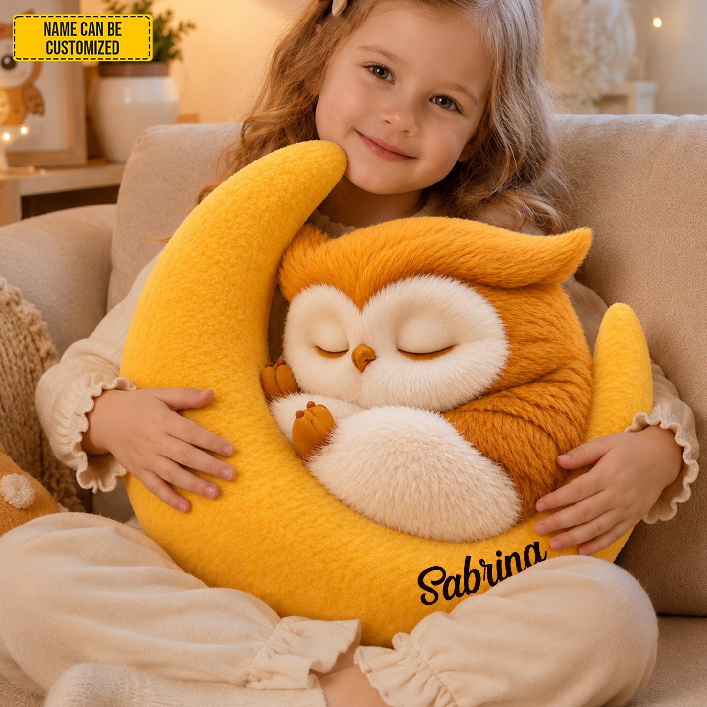 Personalized Sleeping Owl Moon Custom Shaped Pillow