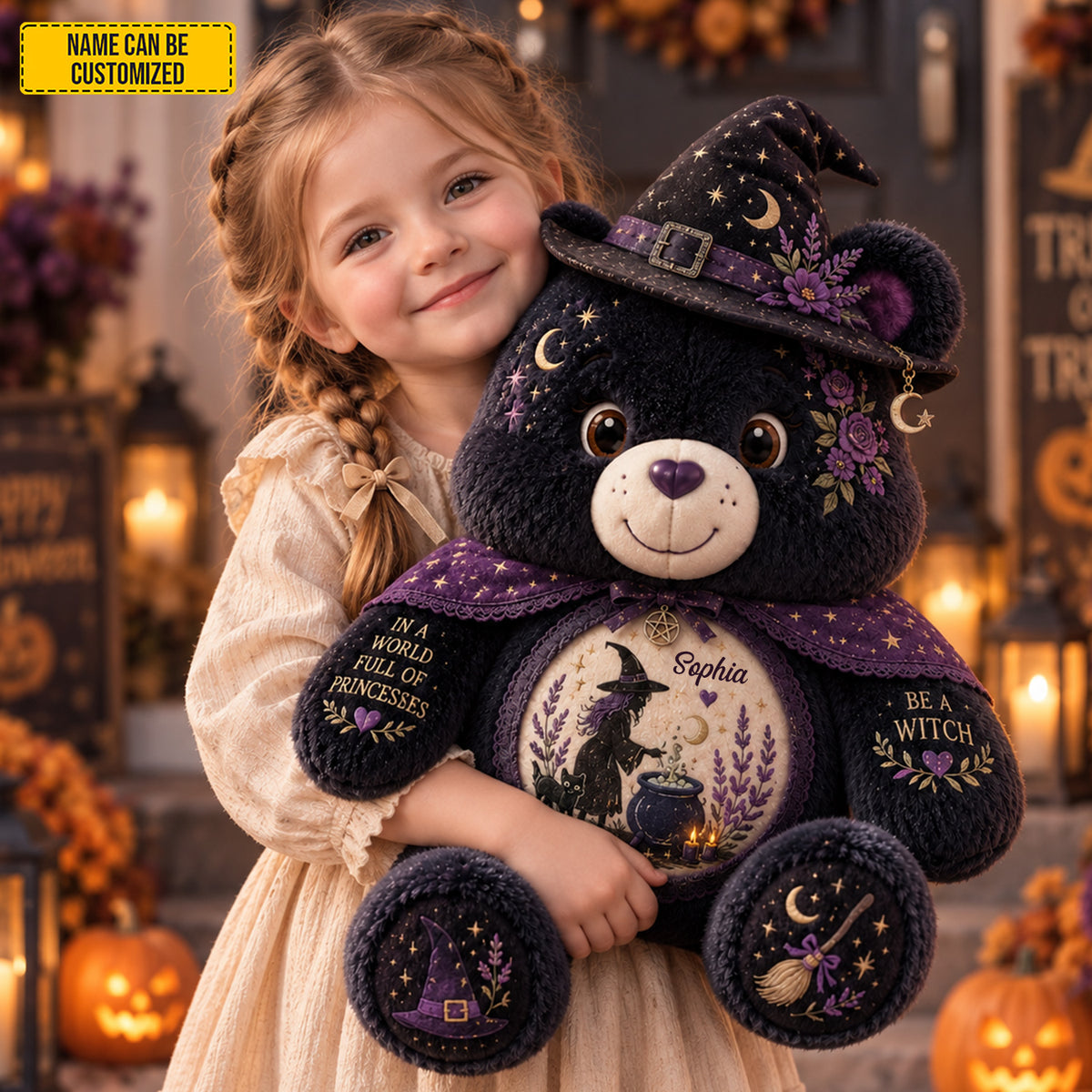 Personalized Witch Bear Halloween Pillow