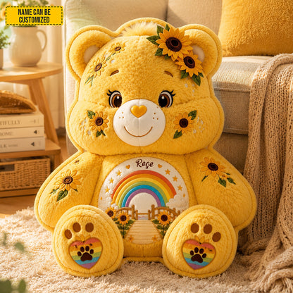 Personalized Sunflower Rainbow Bear Custom Shape Pillow