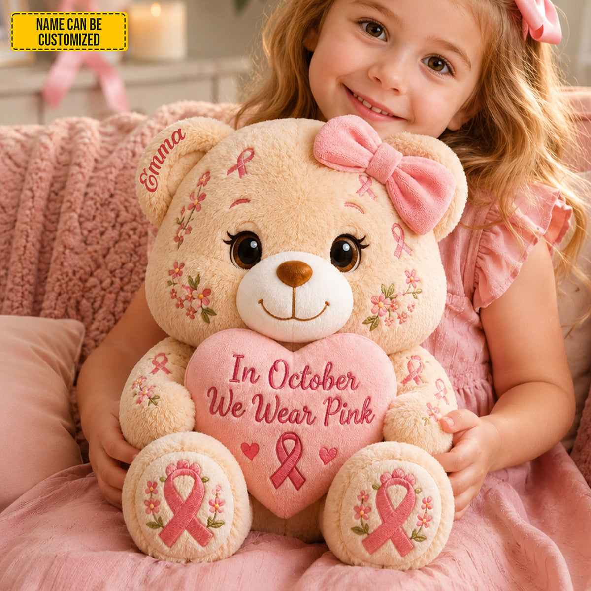 We Wear Pink - Personalized Bear Pillow