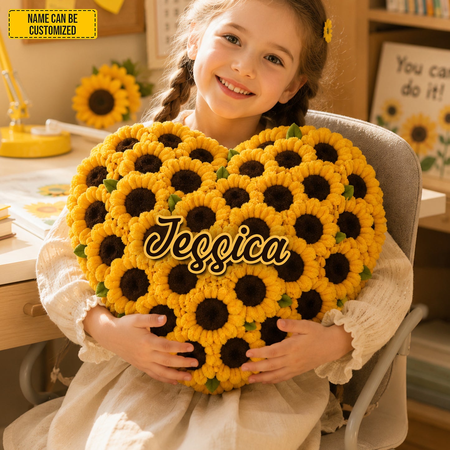 Personalized Sunflower Heart Custom Shape Pillow