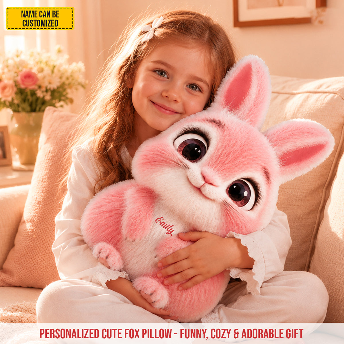 Personalized Cute Bunny Custom Shape Pillow