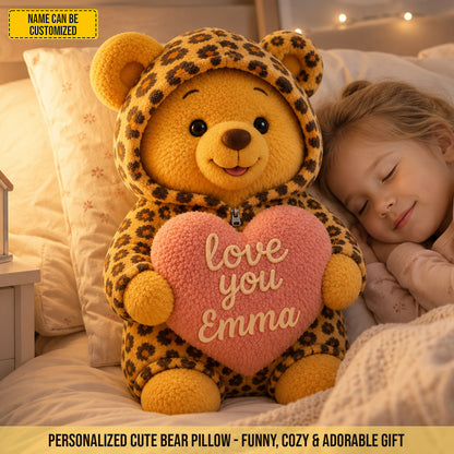 Personalized Love You Leopard Bear Custom Shaped Pillow