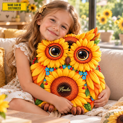 Personalized Sunflower Owl Pillow – Custom Name Gift