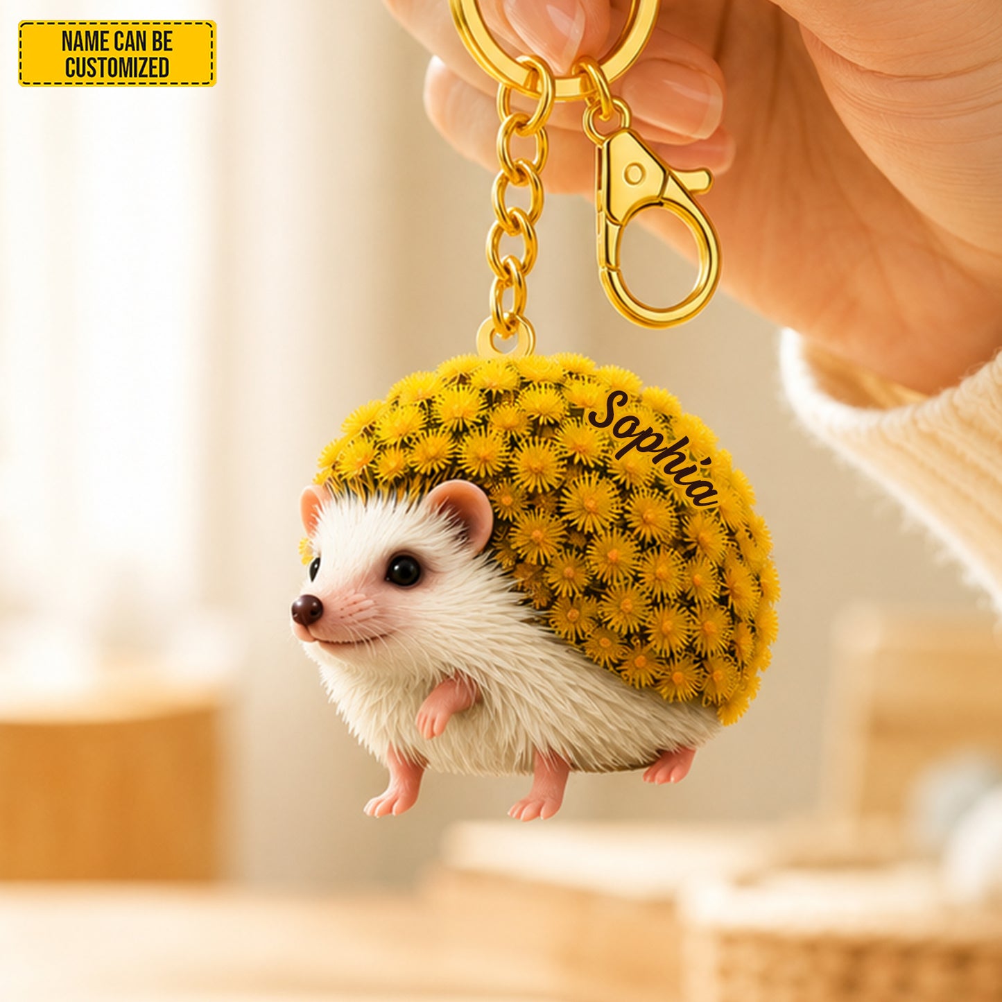 Personalized Cute Hedgehog Flower Keychain