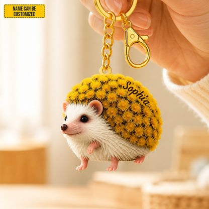 Personalized Cute Hedgehog Flower Keychain