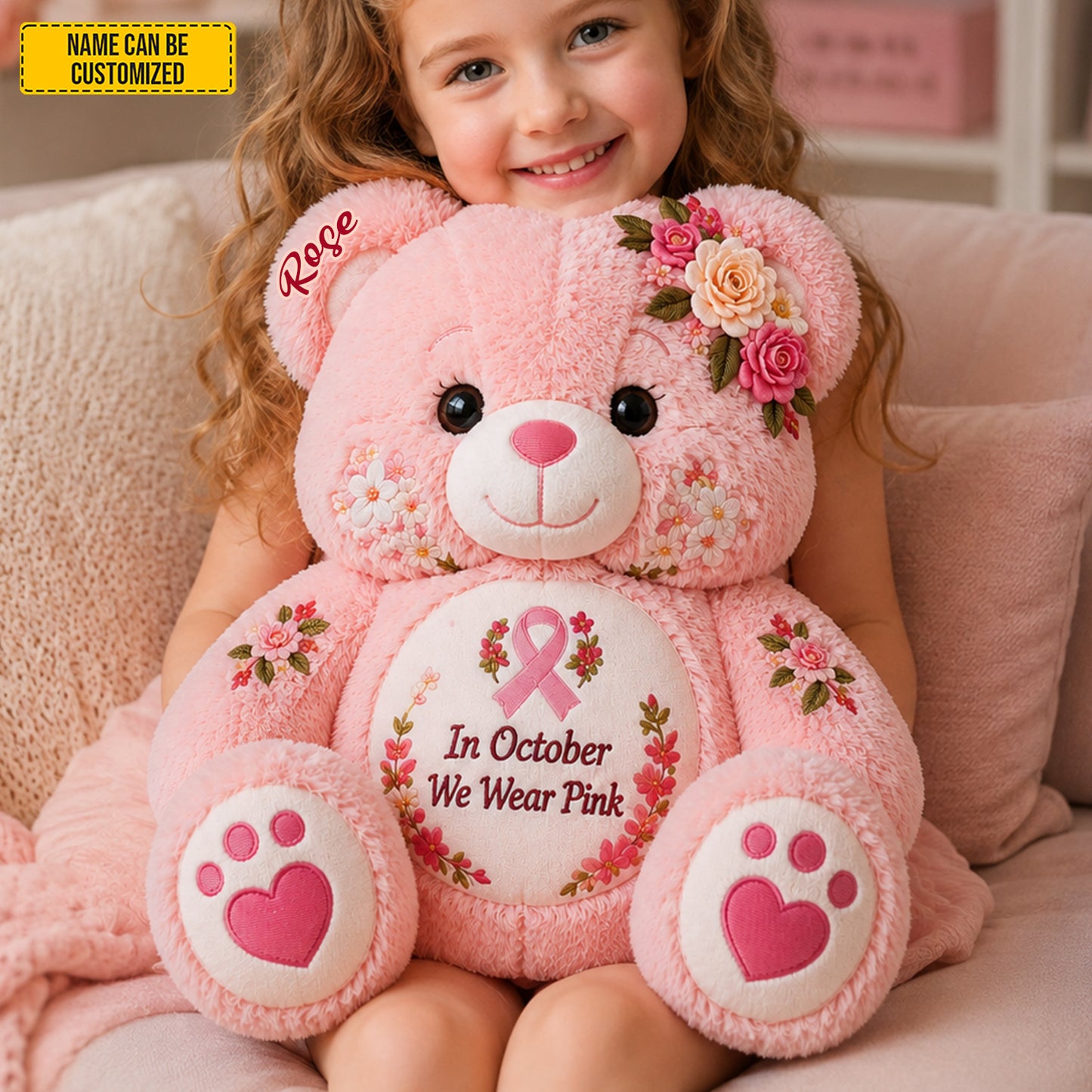 Personalized Breast Cancer Bear Pillow