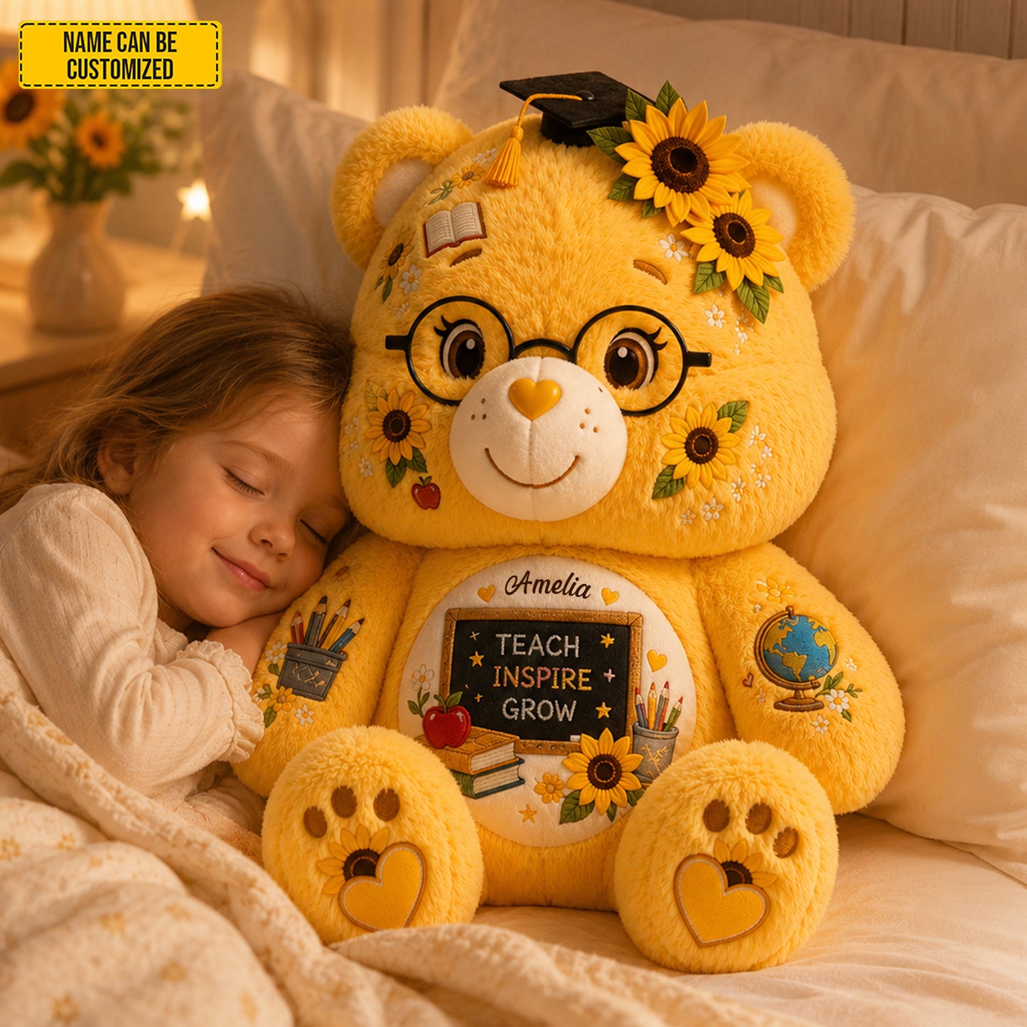 Personalized Teacher Bear Custom Shape Pillow