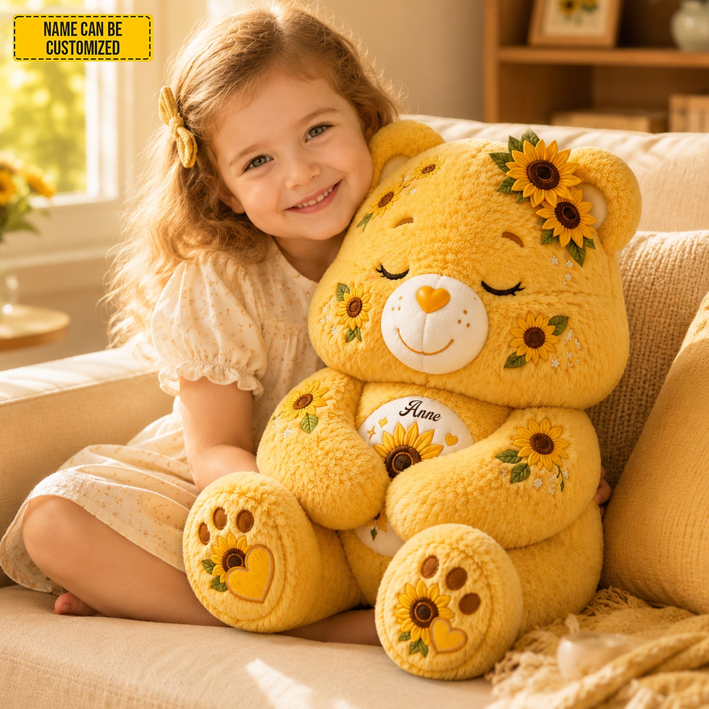 Personalized Sunflower Sleeping Bear Pillow