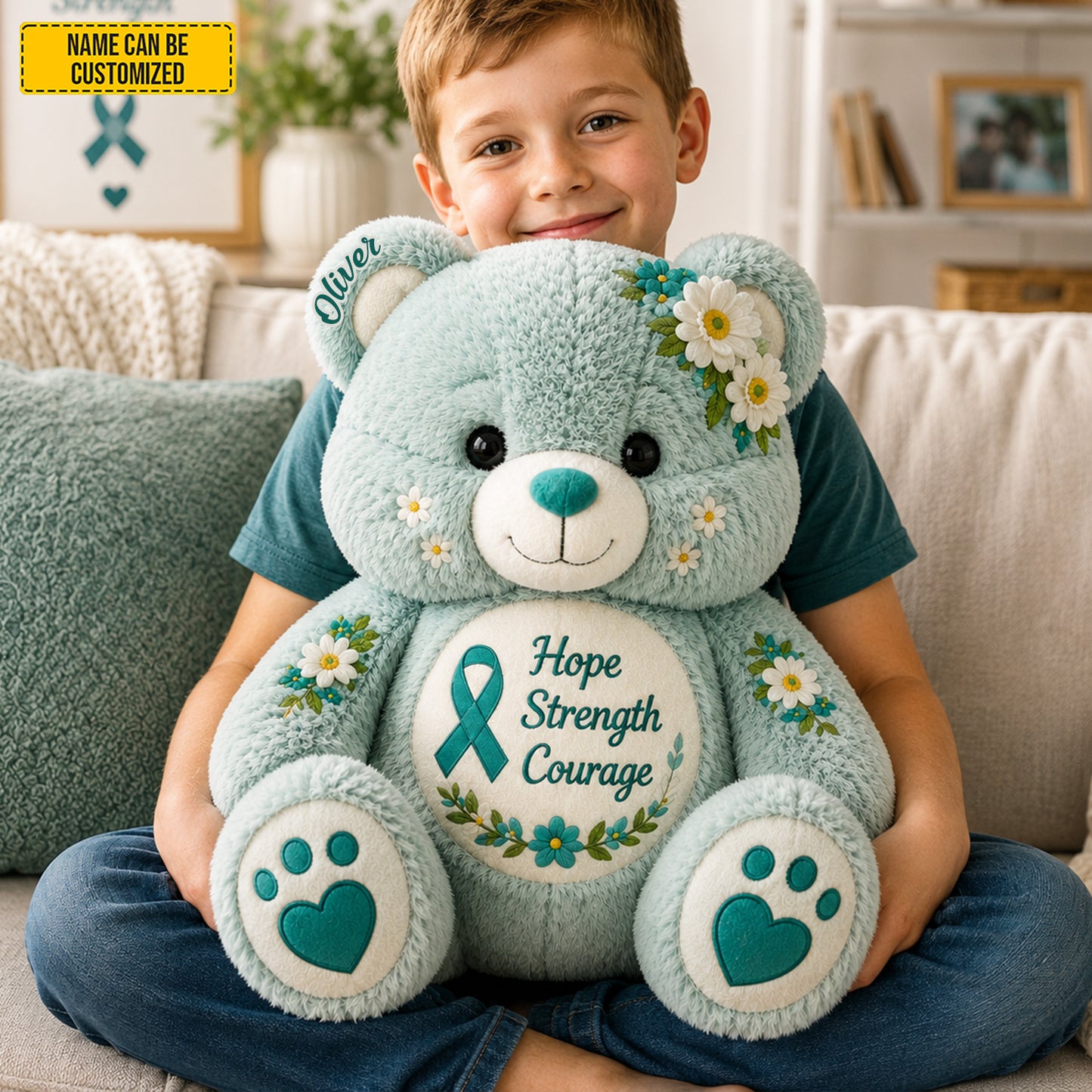 Personalized Ovarian Cancer Bear Pillow