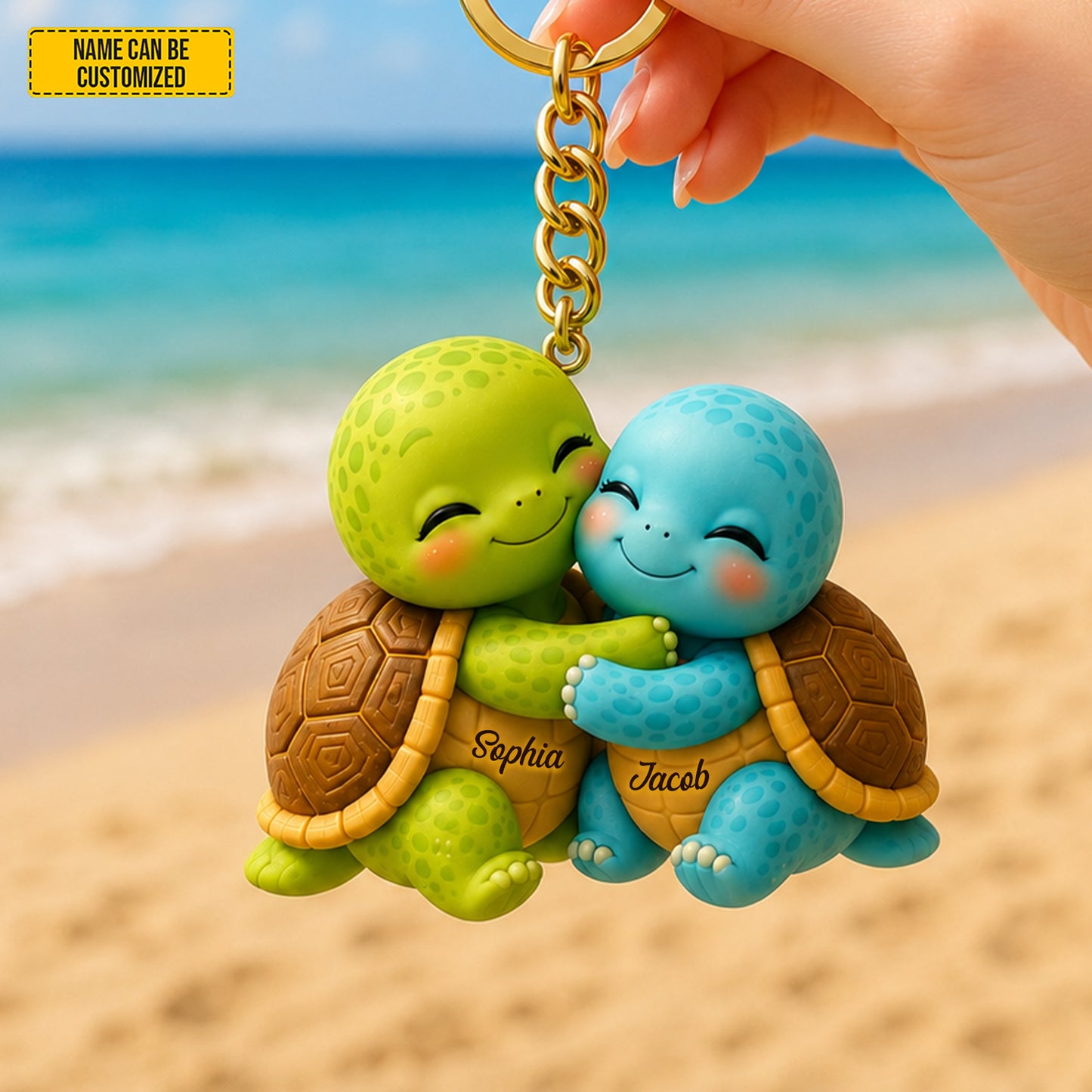 Personalized Cute Hugging Turtle Couple Keychain