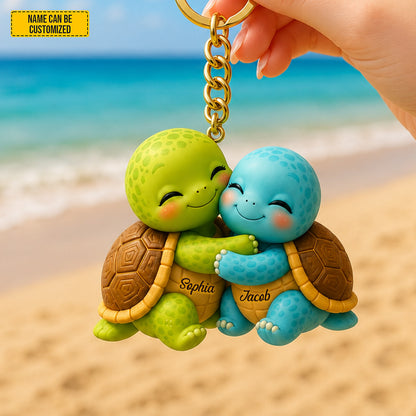 Personalized Cute Hugging Turtle Couple Keychain