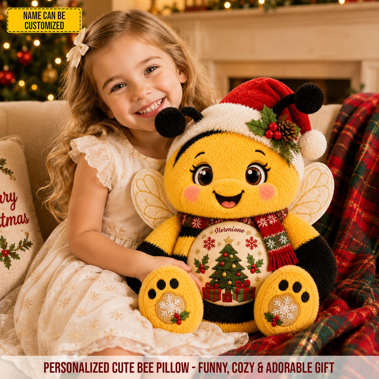Personalized Christmas Bee Pillow