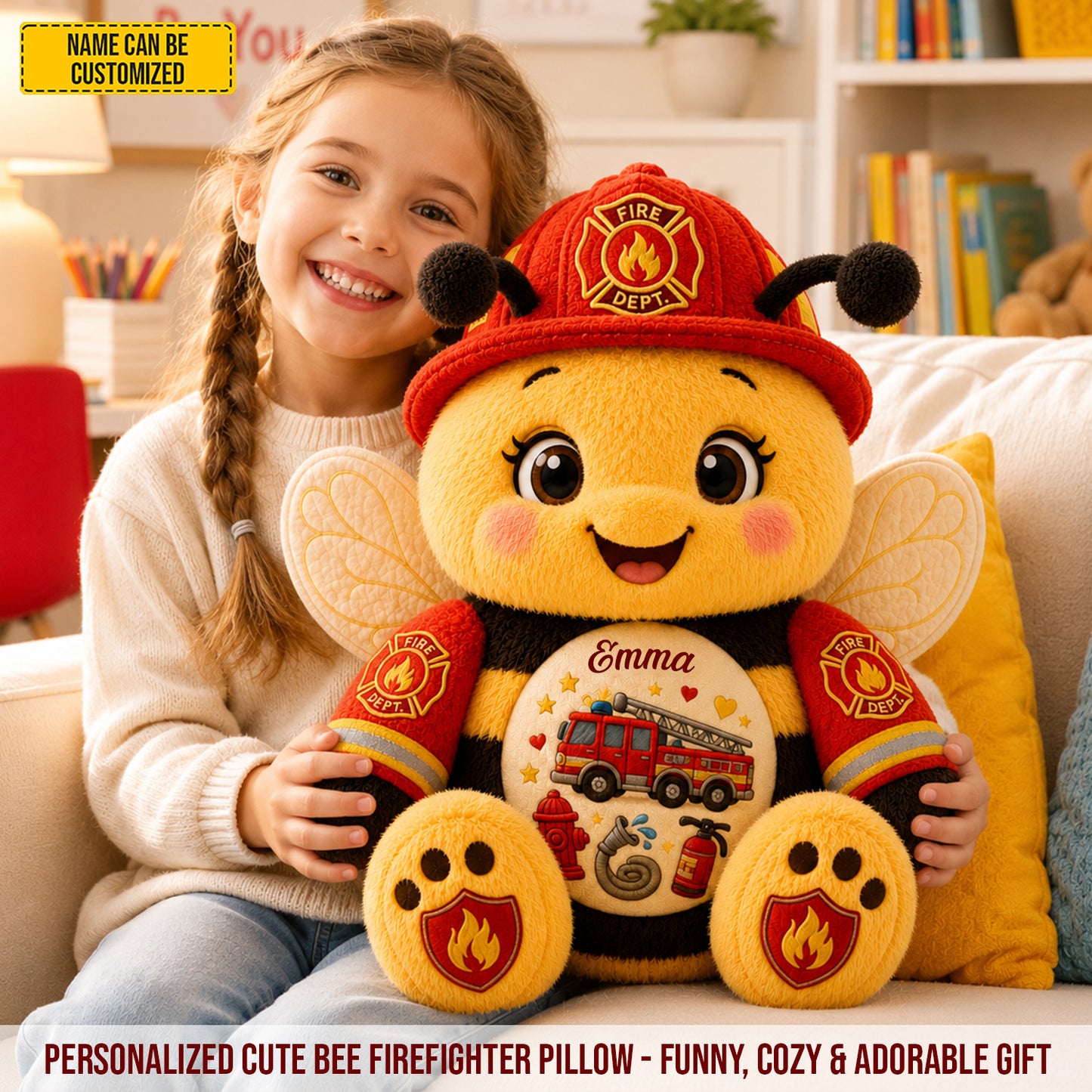 Personalized Firefighter Bee Custom Shape Pillow
