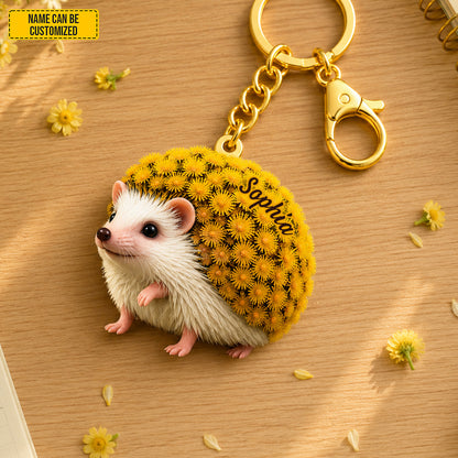 Personalized Cute Hedgehog Flower Keychain