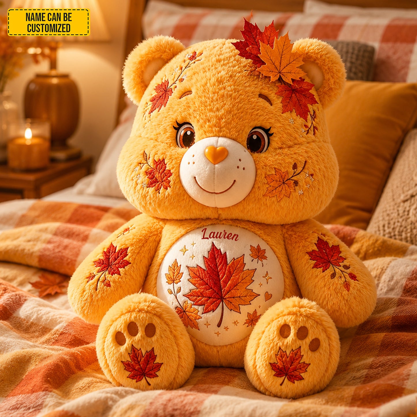 Personalized Autumn Maple Bear Custom Shape Pillow