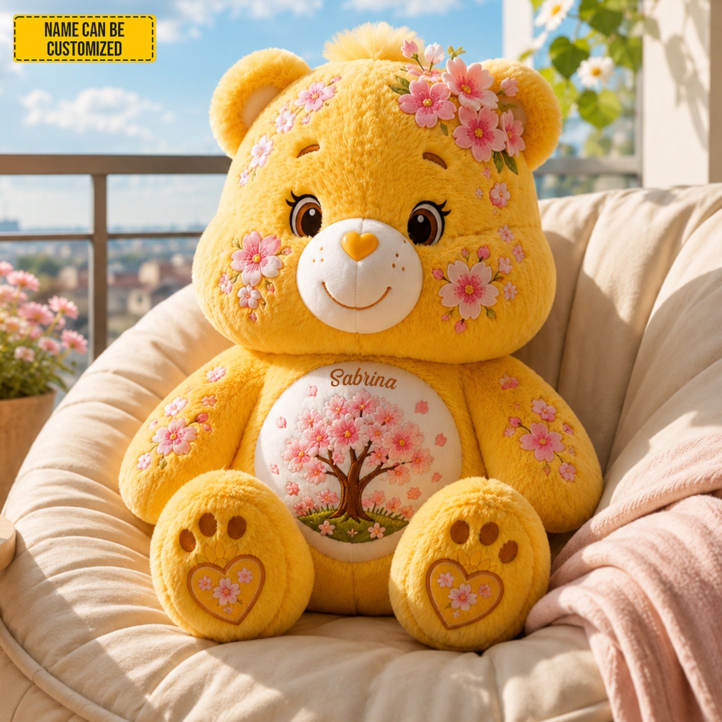 Personalized Cute Cherry Blossom Bear Pillow