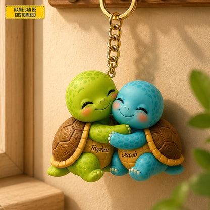 Personalized Cute Hugging Turtle Couple Keychain