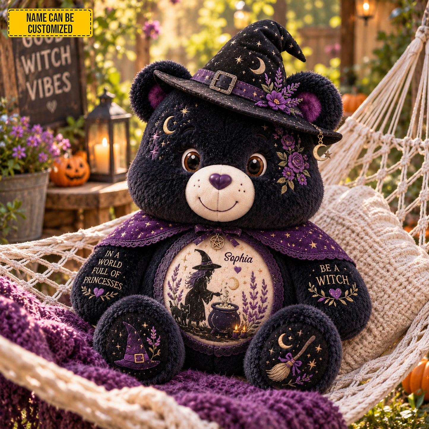 Personalized Witch Bear Halloween Pillow