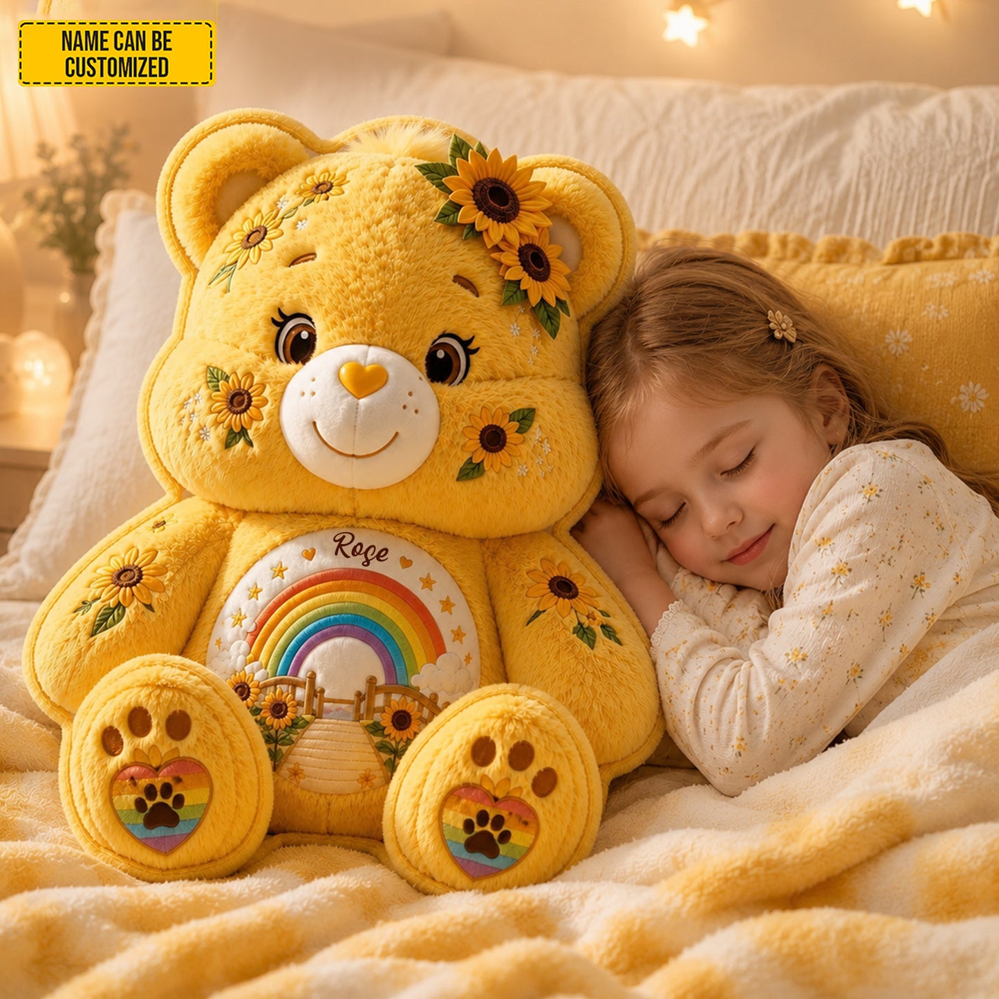 Personalized Sunflower Rainbow Bear Custom Shape Pillow