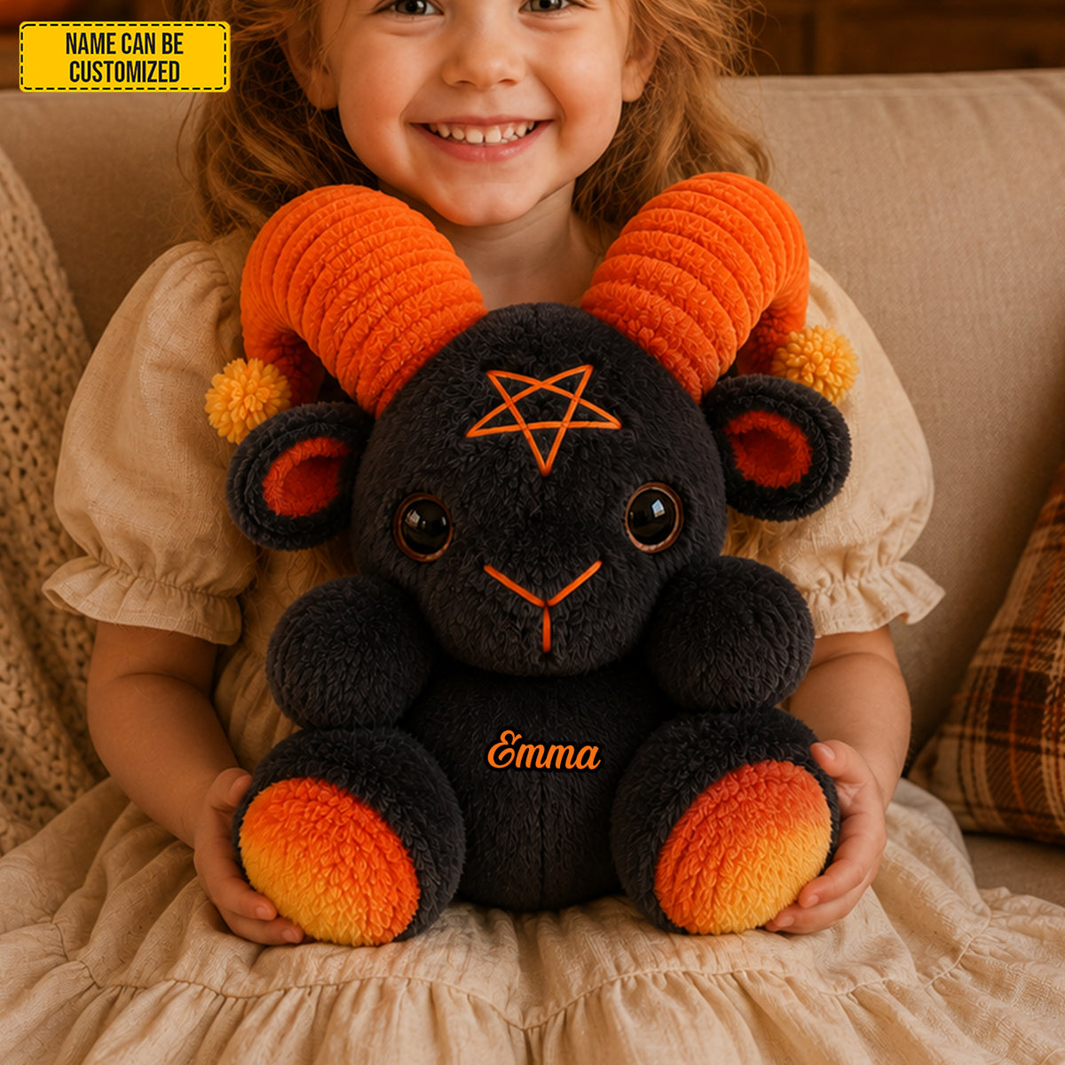 Personalized Spooky Black Goat Pillow