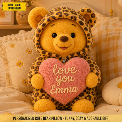Personalized Love You Leopard Bear Custom Shaped Pillow
