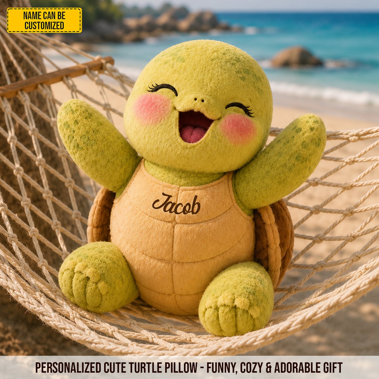 Personalized Happy Turtle Custom Shaped Pillow