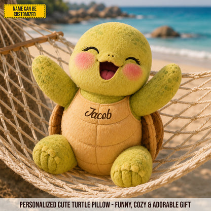 Personalized Happy Turtle Custom Shaped Pillow