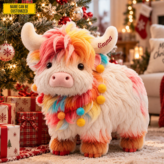 Personalized Colorful Highland Cow Shaped Pillow