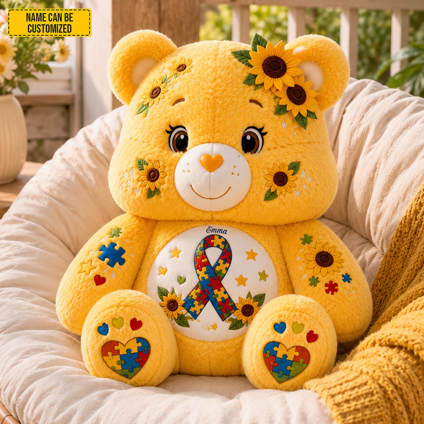 Personalized Autism Awareness Bear Custom Shape Pillow