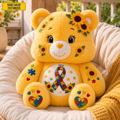 Personalized Autism Awareness Bear Custom Shape Pillow