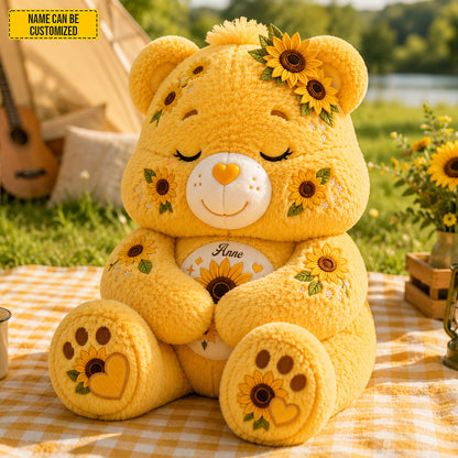Personalized Sunflower Sleeping Bear Pillow