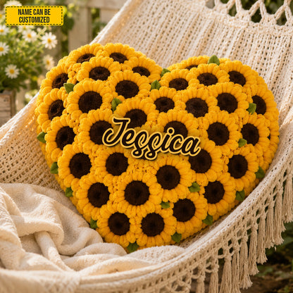 Personalized Sunflower Heart Custom Shape Pillow