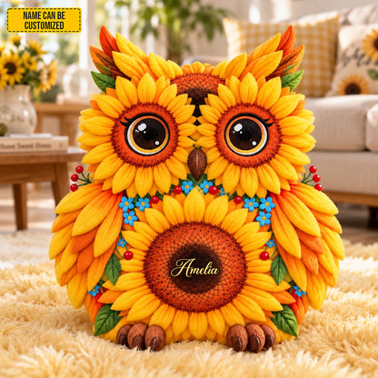 Personalized Sunflower Owl Pillow – Custom Name Gift