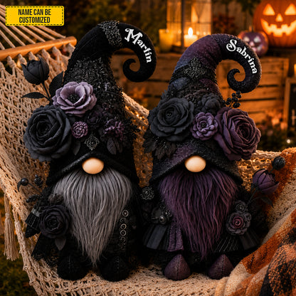 Personalized Gothic Witch Gnome Couple Pillow