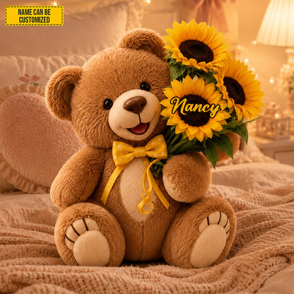 Personalized Bear with Sunflowers Custom Shaped Pillow