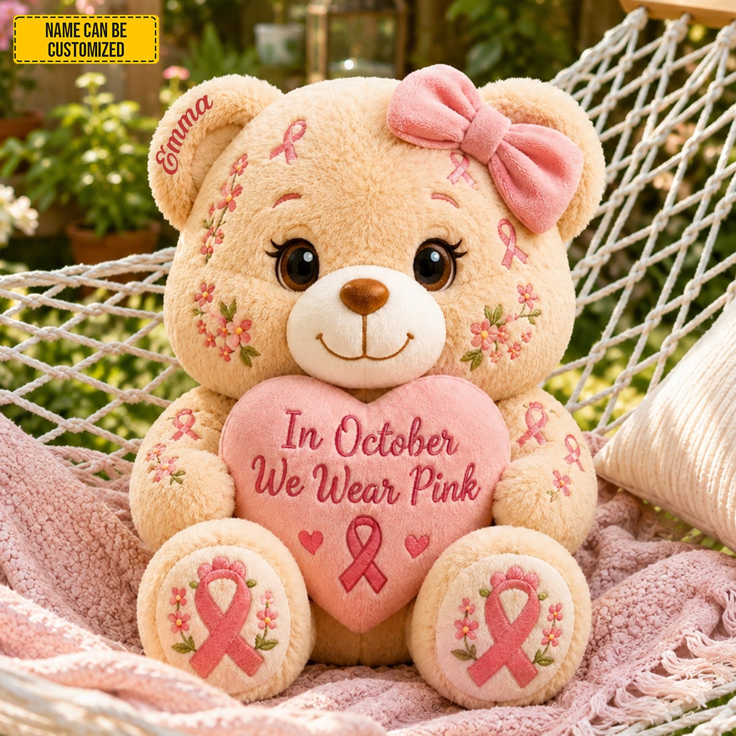 We Wear Pink - Personalized Bear Pillow