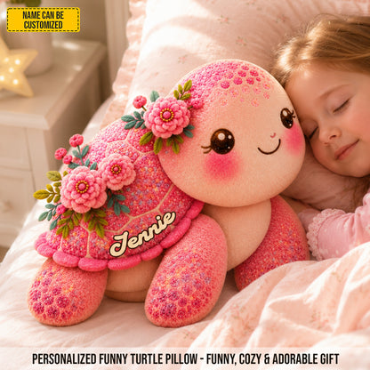 Blooming Turtle – Personalized Cute Pink Turtle Custom Shaped Pillow