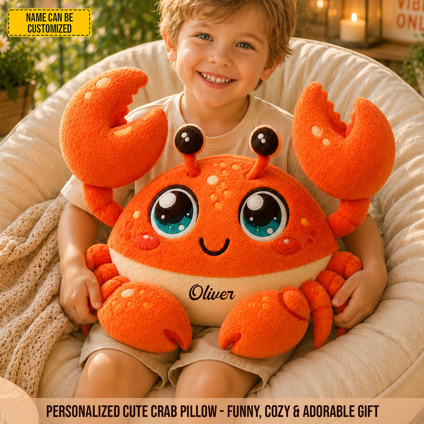Personalized Happy Crab Custom Shape Pillow