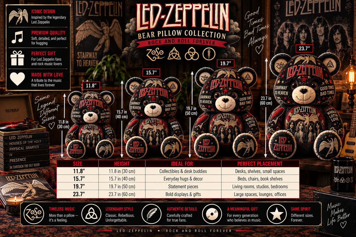 Led Zeppelin Bear Custom Shaped Pillow – Gift for Classic Music Lover 2